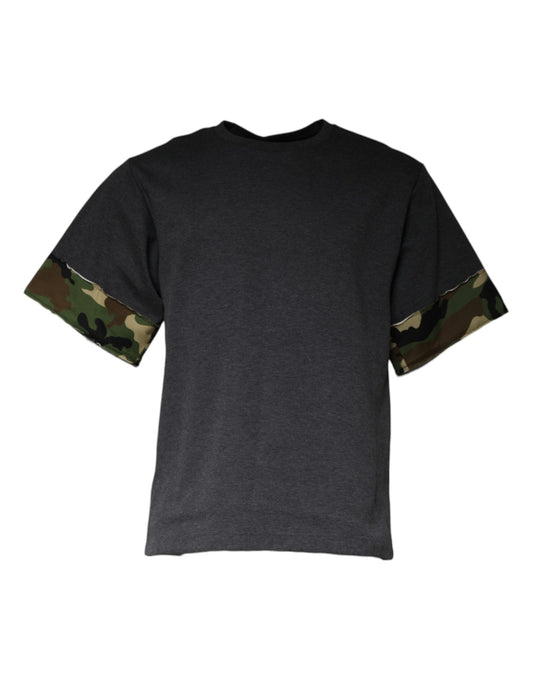 Dunkelgraues Camouflage-T-Shirt mit Rundhalsausschnitt