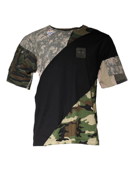 Mehrfarbiges Rundhals-T-Shirt aus Baumwolle mit Camouflage-Muster