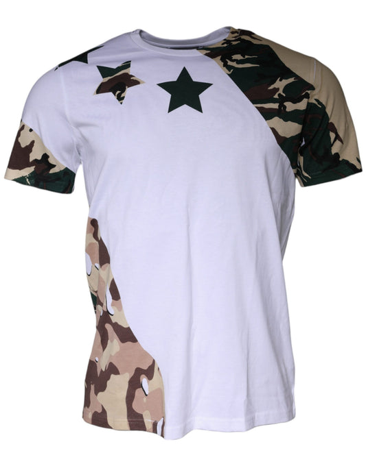 Weißes T-Shirt mit Rundhalsausschnitt und Camouflage-Sternen