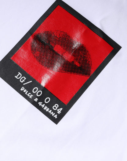 Weißes Baumwoll-T-Shirt mit rotem Lippen-Print