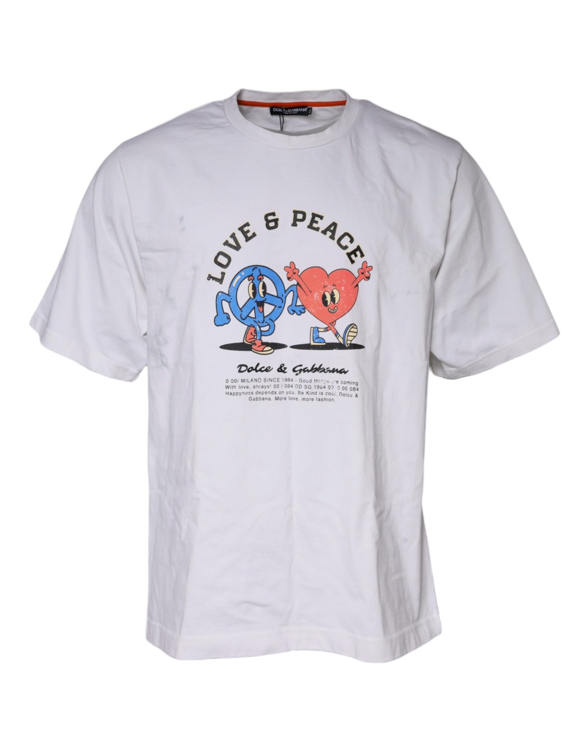 Weißes Rundhals-T-Shirt aus Baumwolle mit „Love &amp; Peace“-Print