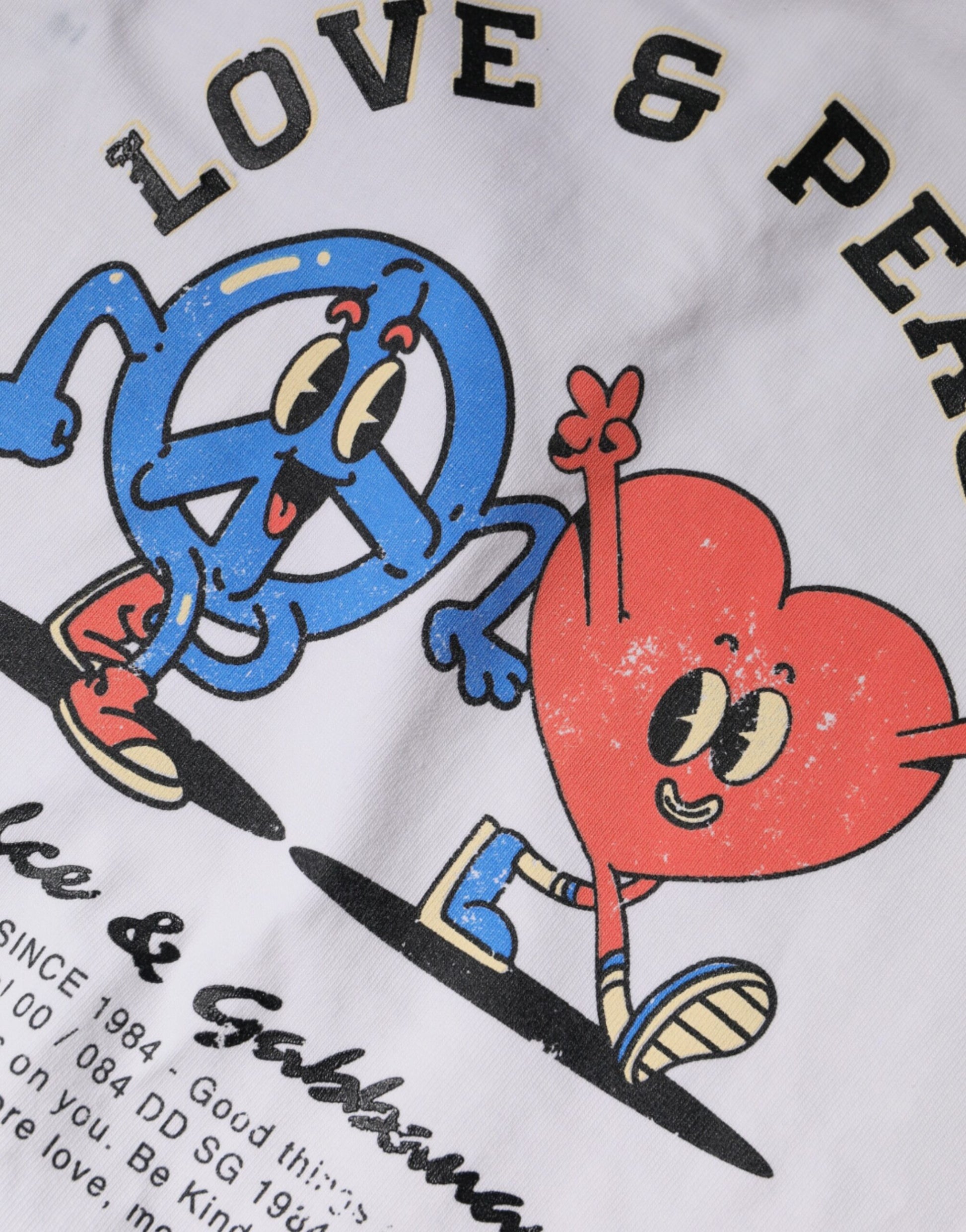 Weißes Rundhals-T-Shirt aus Baumwolle mit „Love &amp; Peace“-Print