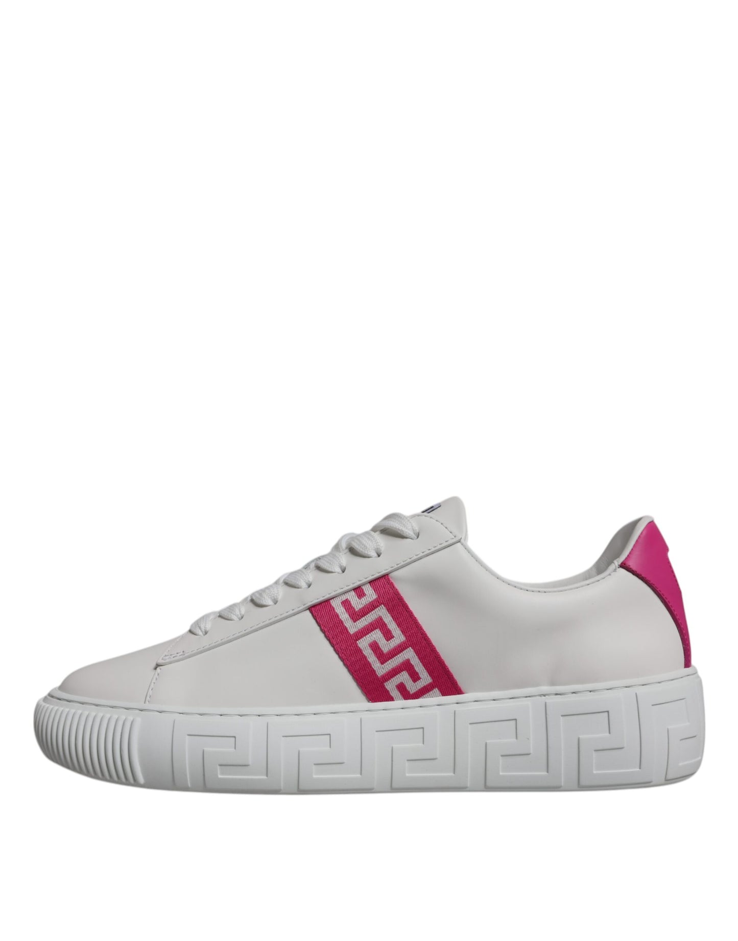 Weiße und rosa Plateau-Sneakers mit Greca-Print