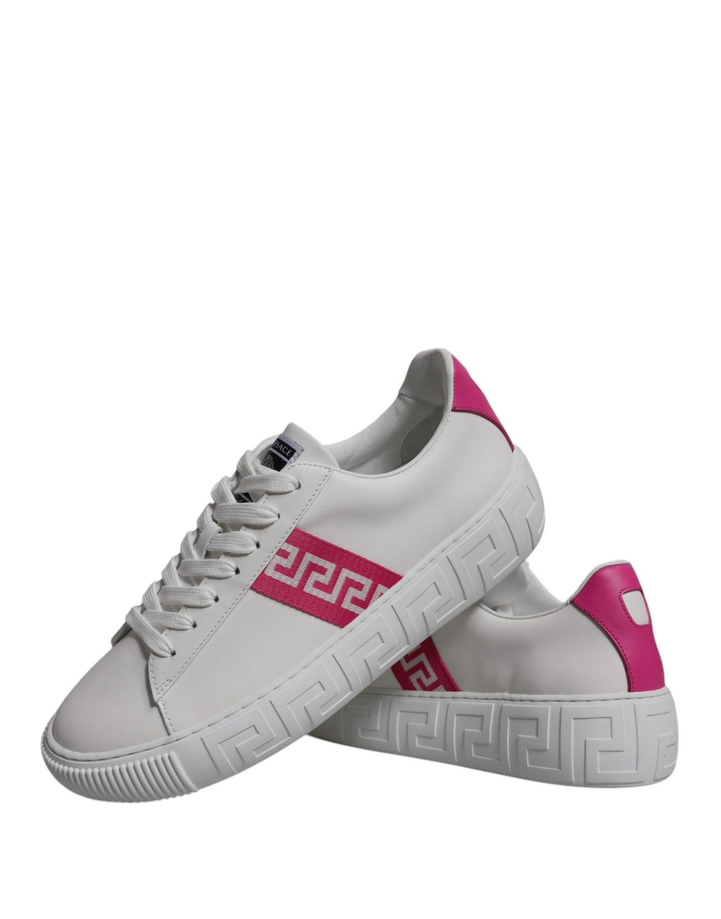 Weiße und rosa Plateau-Sneakers mit Greca-Print