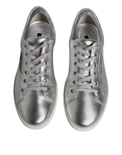 Silberne London Low Top Leder Sneakers Schuhe