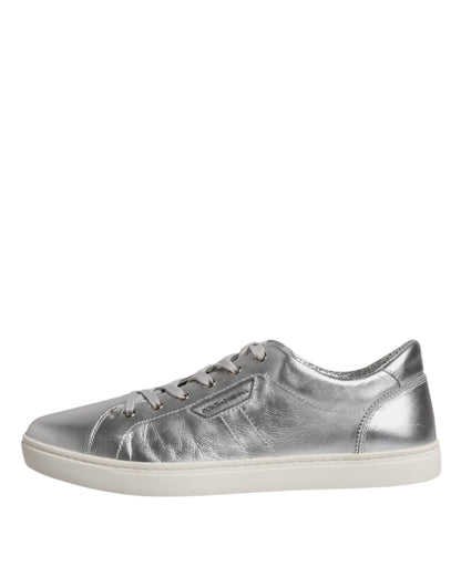 Silberne London Low Top Leder Sneakers Schuhe