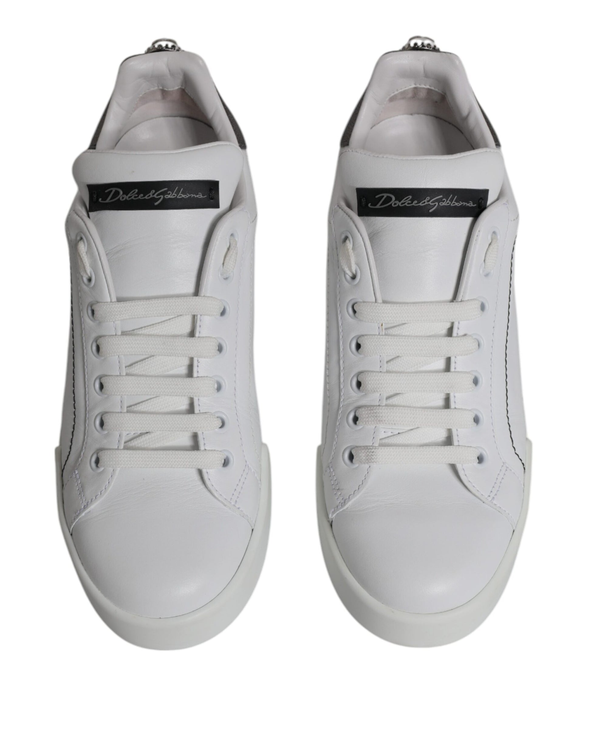 Weiße und silberne Leder Low Top Herren Sneakers