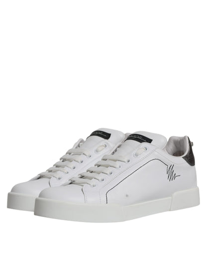 Weiße und silberne Leder Low Top Herren Sneakers