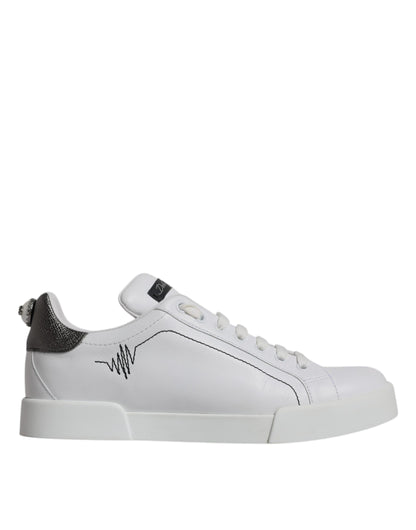 Weiße und silberne Leder Low Top Herren Sneakers