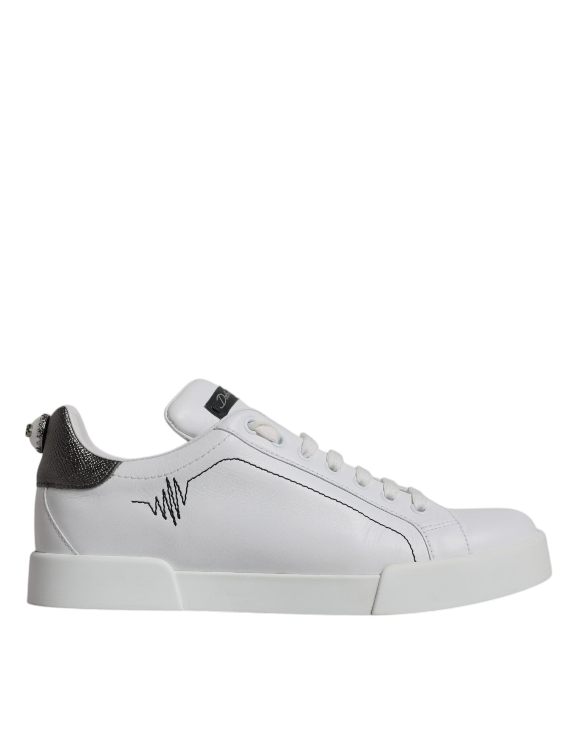 Weiße und silberne Leder Low Top Herren Sneakers