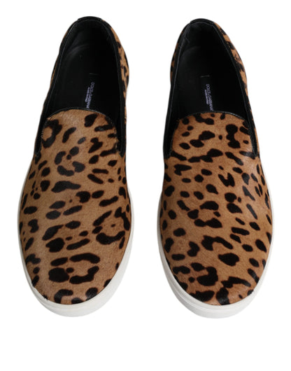 Braune Kalbsleder Pelz Leopard Männer Sneakers Schuhe