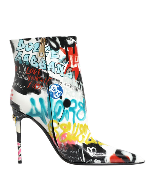 Mehrfarbige Graffiti-Keira-Stiefel mit halbhohem Schaft