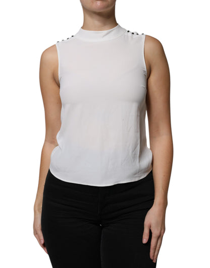 Weißes ärmelloses Tank-Bluse-Top mit Stehkragen