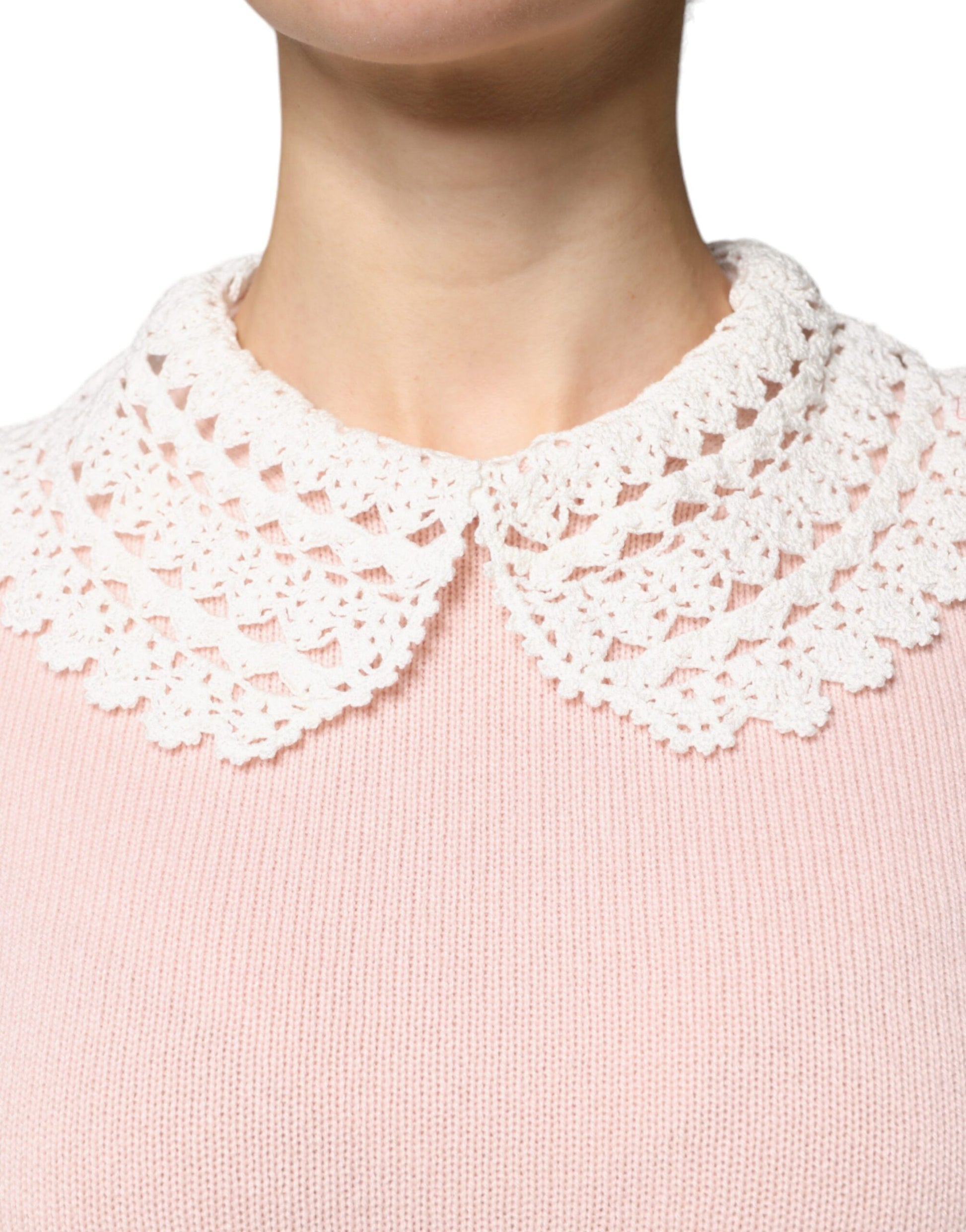 Pink Cashmere Collar Knitted Long Sleeves Top