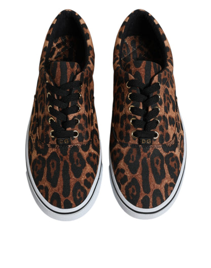 Brown Leopard Logo Print Cotton Sneakers Shoes