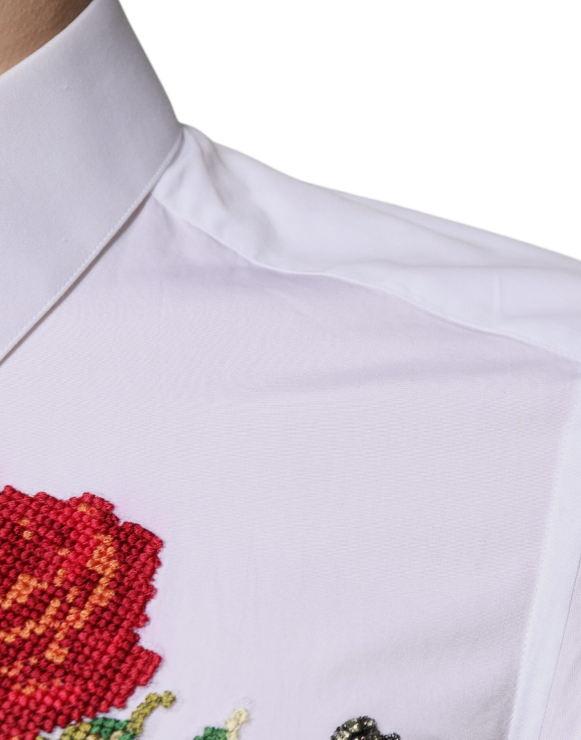 White Floral Embroidery GOLD Men Dress Shirt