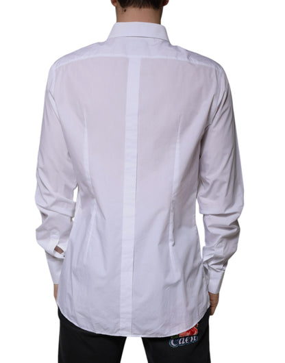 White Cotton Logo Formal Men GOLD Dress Shirt