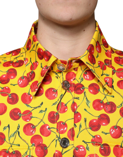 Yellow Cherry Button Down Men Casual Shirt