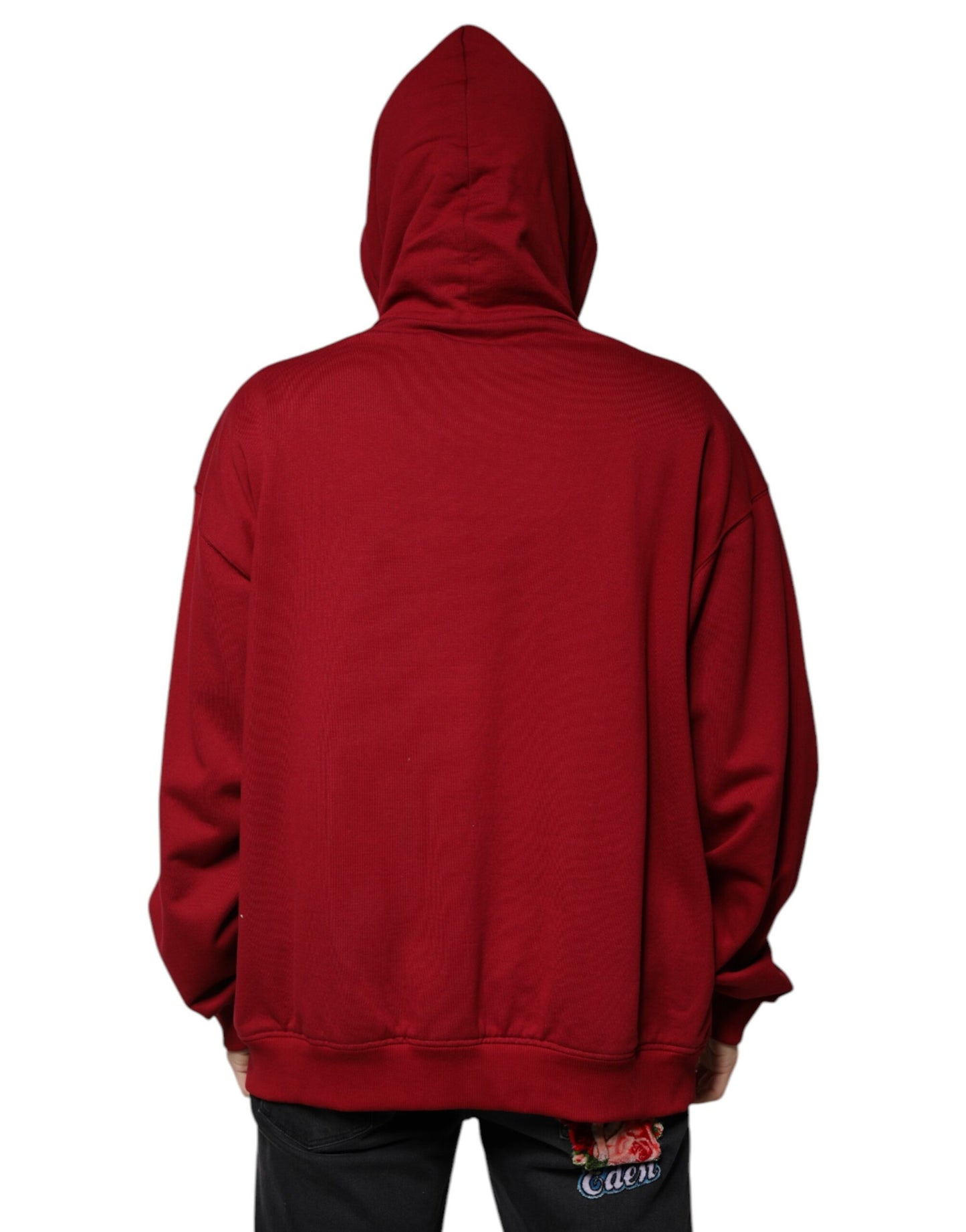 Red Cotton Hooded Zip Sweatshirt Sweater