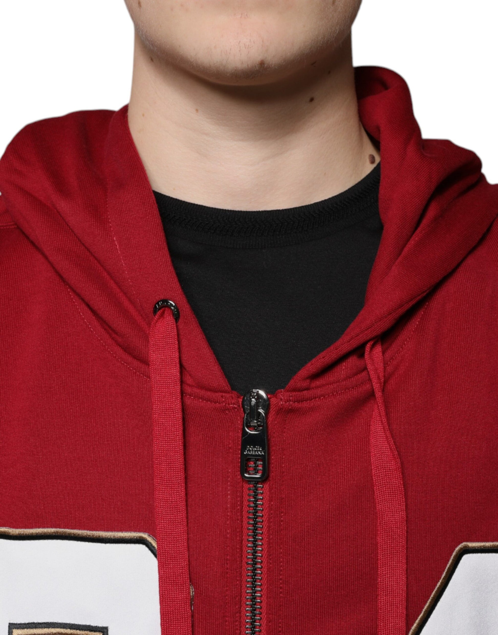 Red Cotton Hooded Zip Sweatshirt Sweater