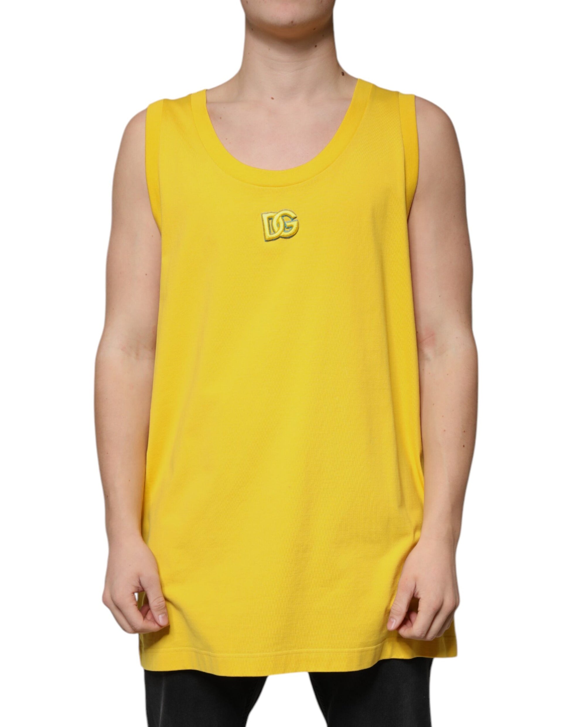 Yellow Cotton Round Neck Sleeveless T-shirt