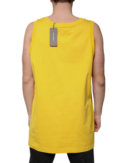 Yellow Cotton Round Neck Sleeveless T-shirt