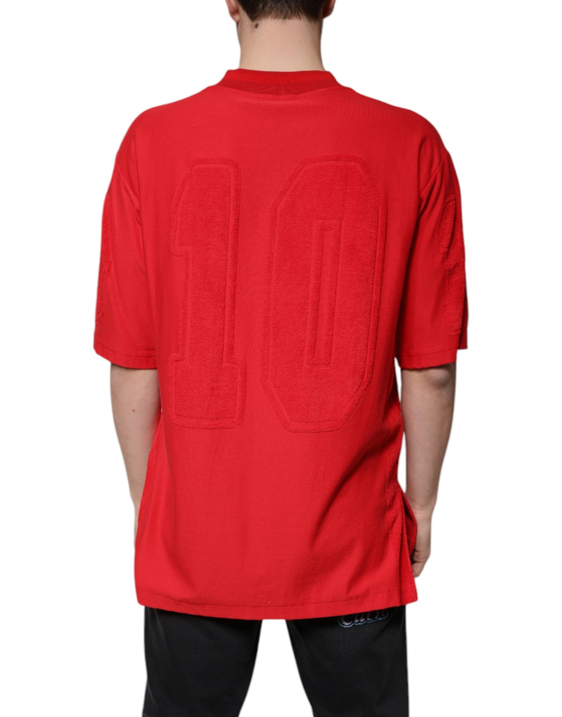 Red Cotton V-neck Short Sleeves T-shirt