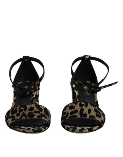 Gold Leopard Lurex Ankle Strap Heels Sandals Shoes