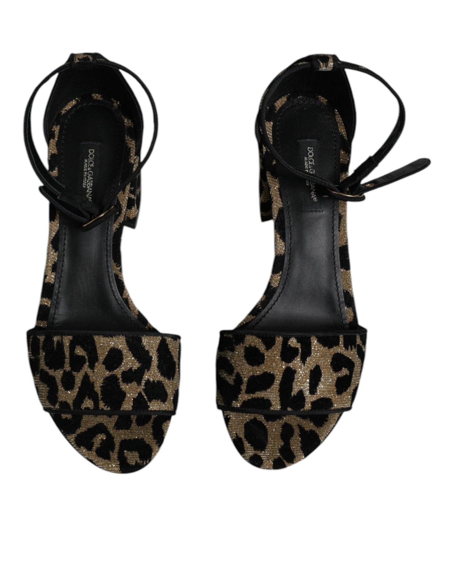 Gold Leopard Lurex Ankle Strap Heels Sandals Shoes