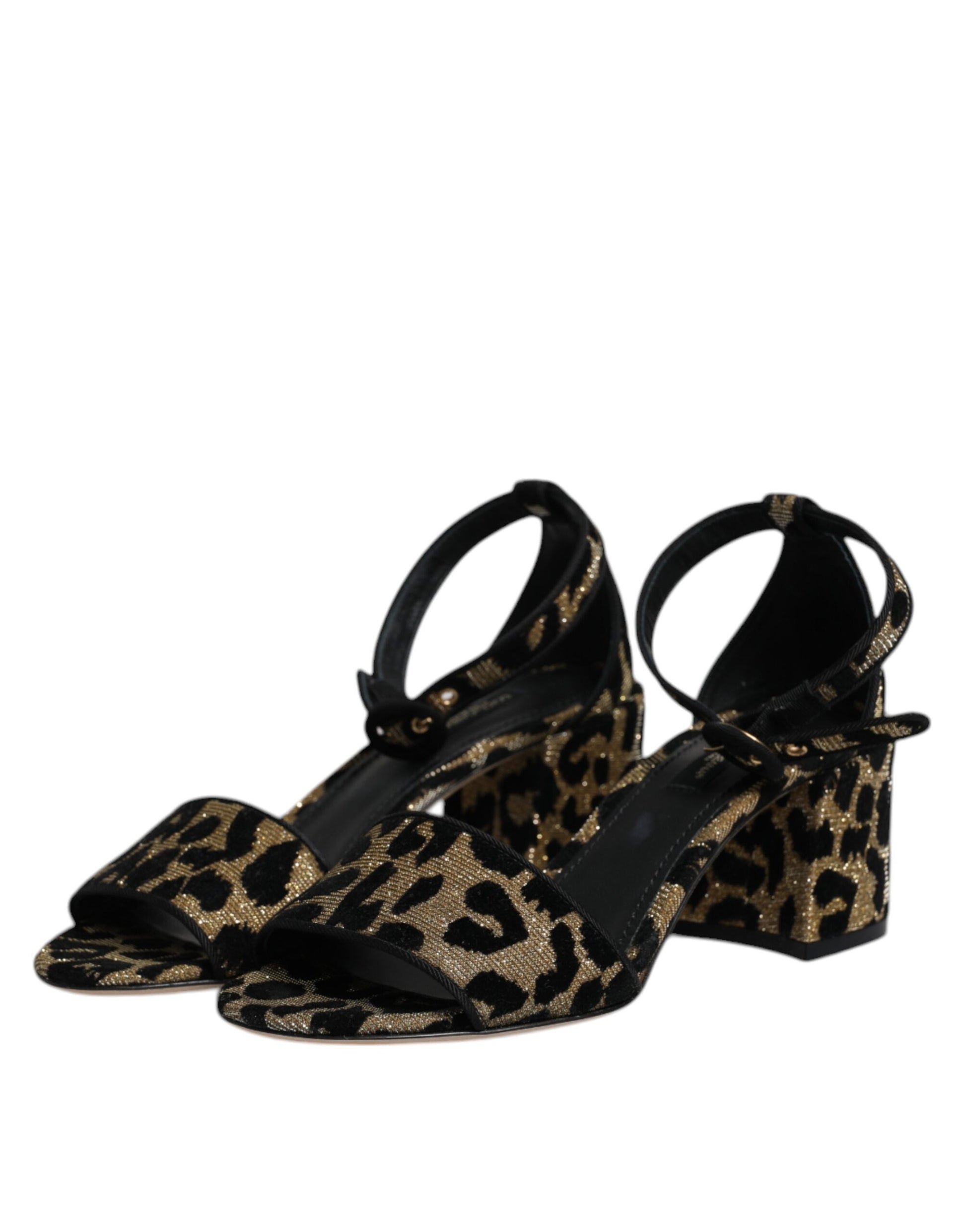 Gold Leopard Lurex Ankle Strap Heels Sandals Shoes