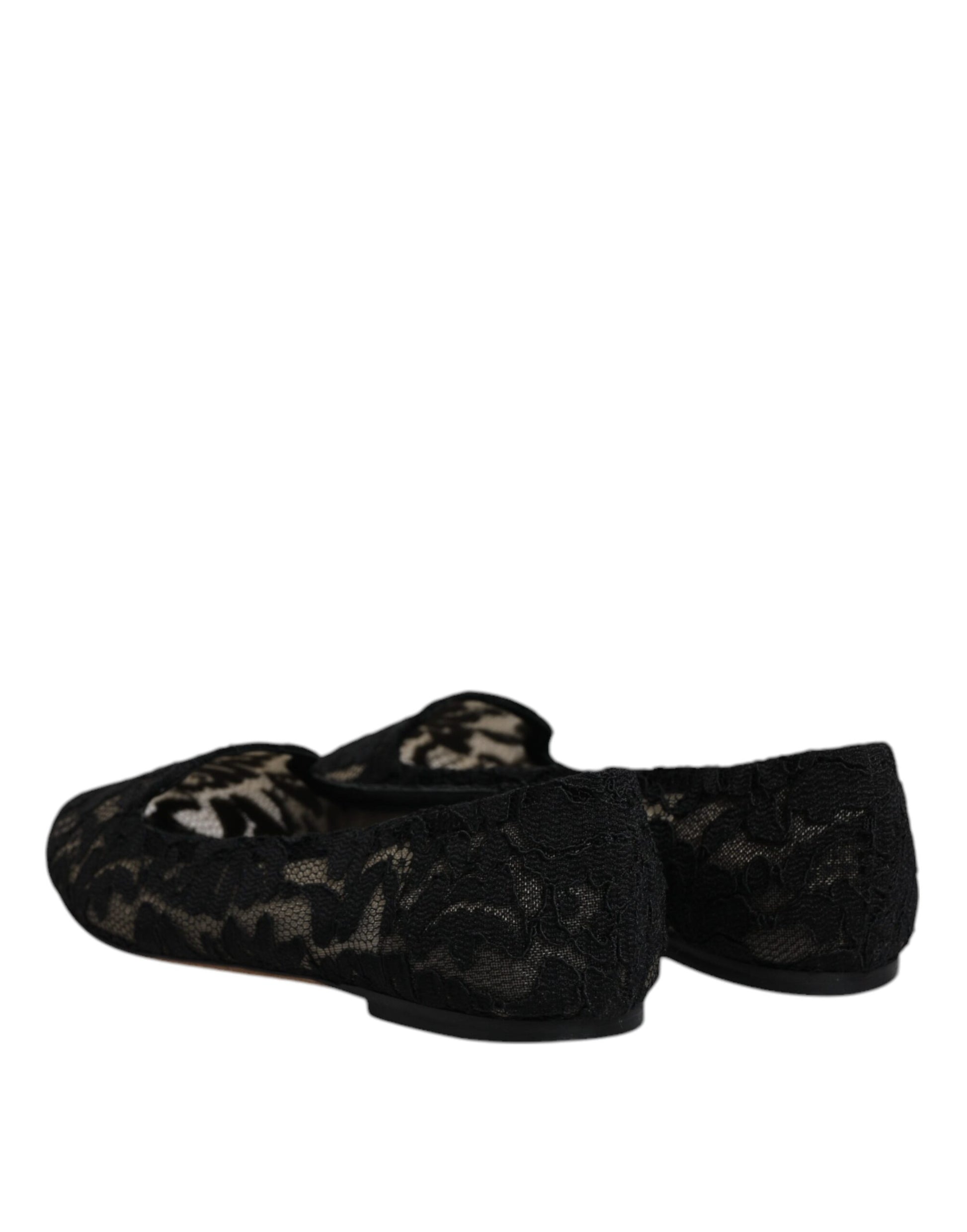 Black Taormina Lace Slip On Flats Shoes