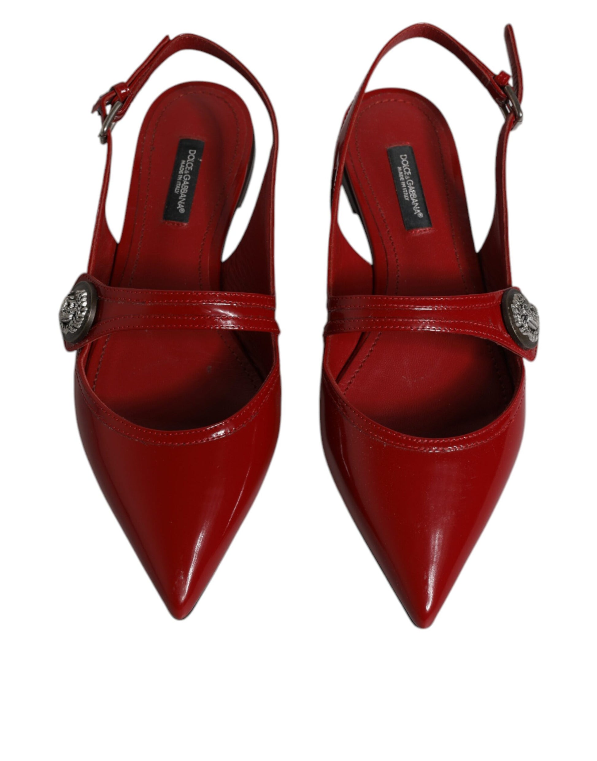 Red Leather Slingback Flats Sandals Shoes