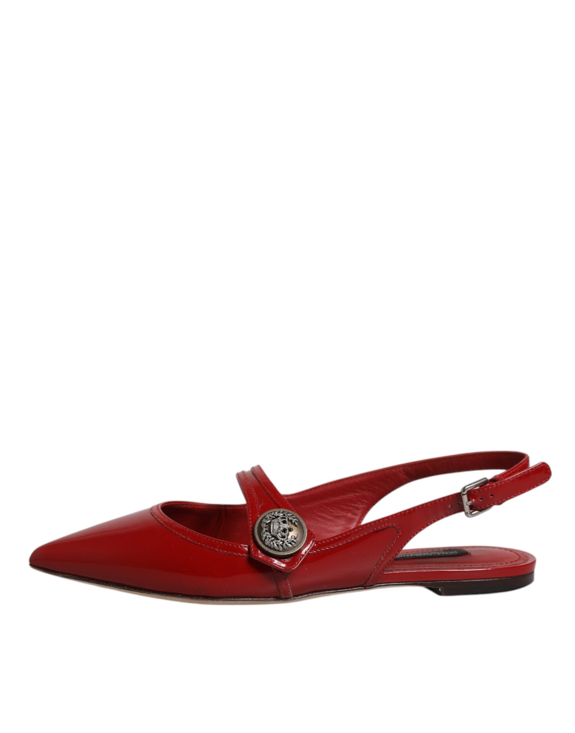 Red Leather Slingback Flats Sandals Shoes