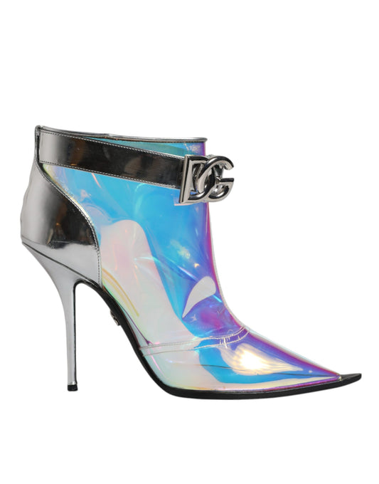 Silver Iridescent Pointed Short Boots Shoes