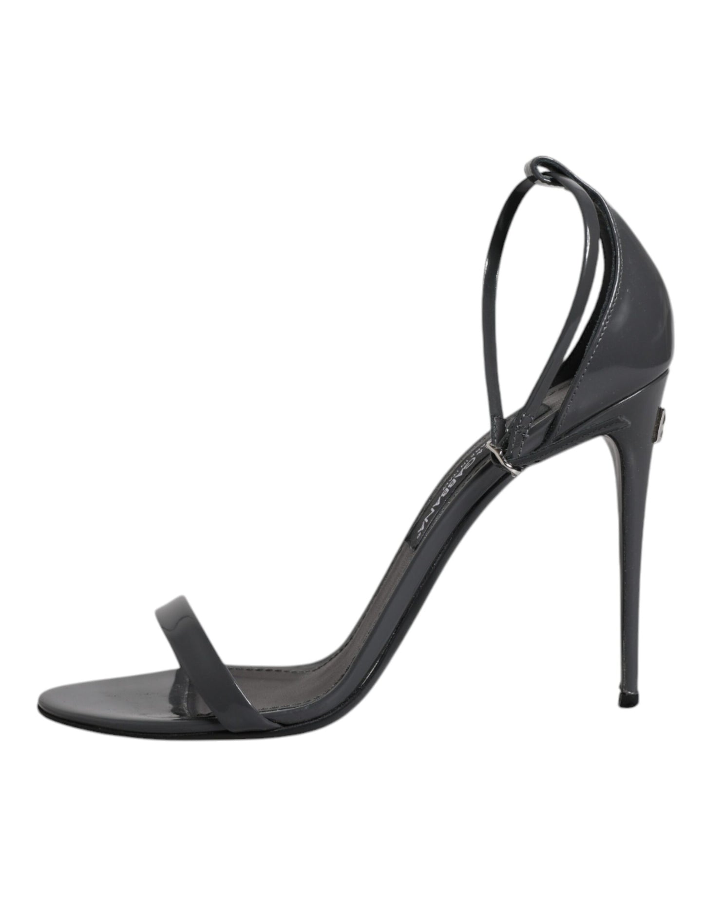 Grey Leather Ankle Strap Heel Sandals Shoes