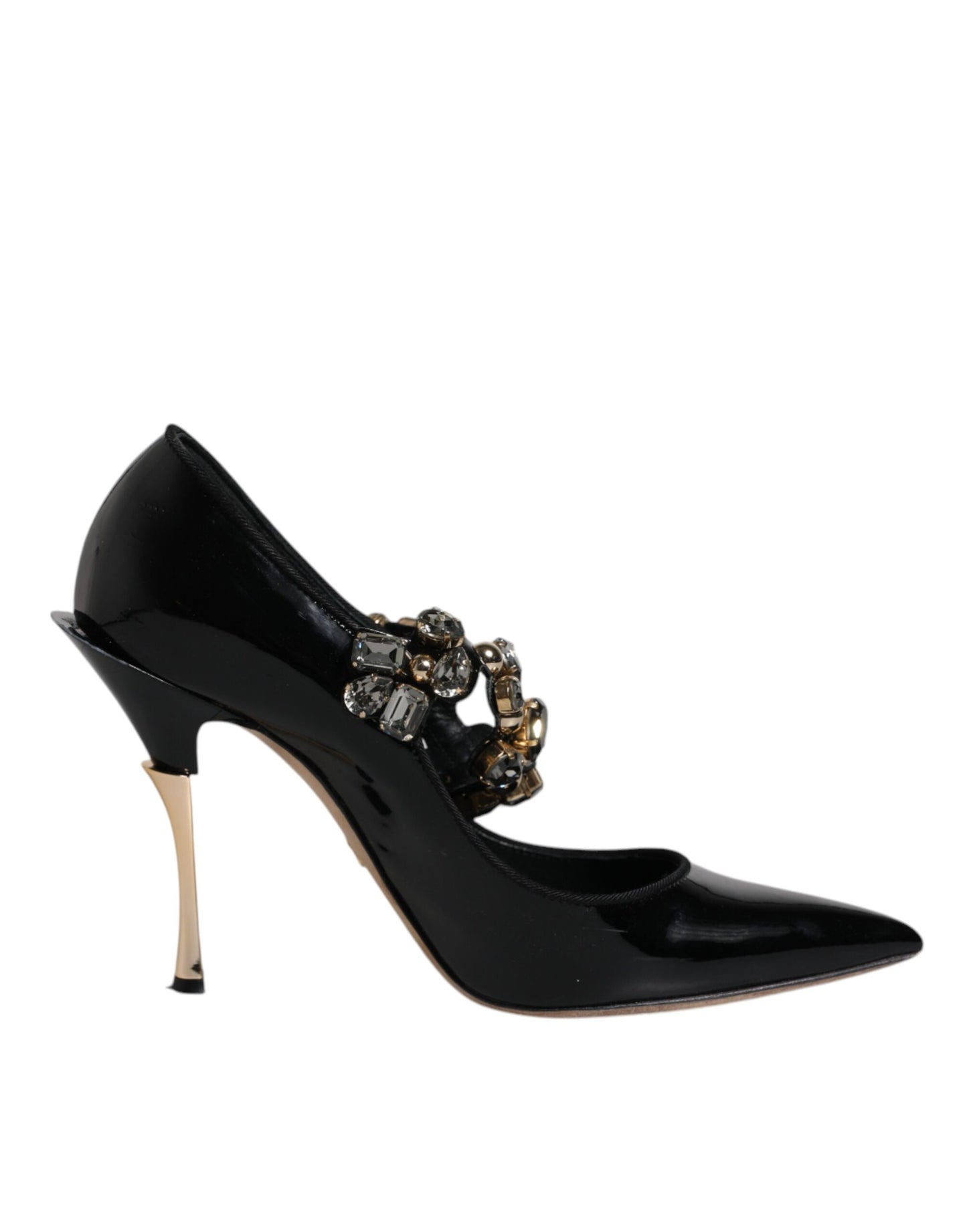 Black Leather Crystal Mary Jane Pumps Shoes