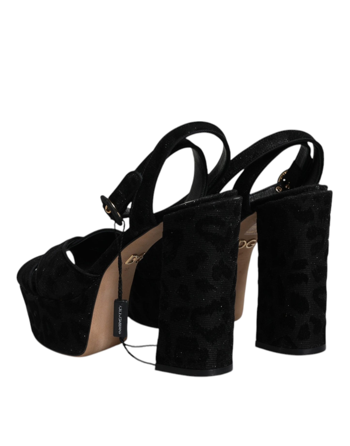 Black Leopard Platform Heels Sandals Shoes