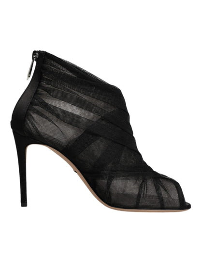 Black Mesh Stiletto Heels Ankle Boots Shoes