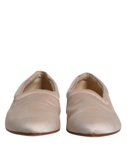 Beige Fabric Slip On Ballerina Flats Shoes