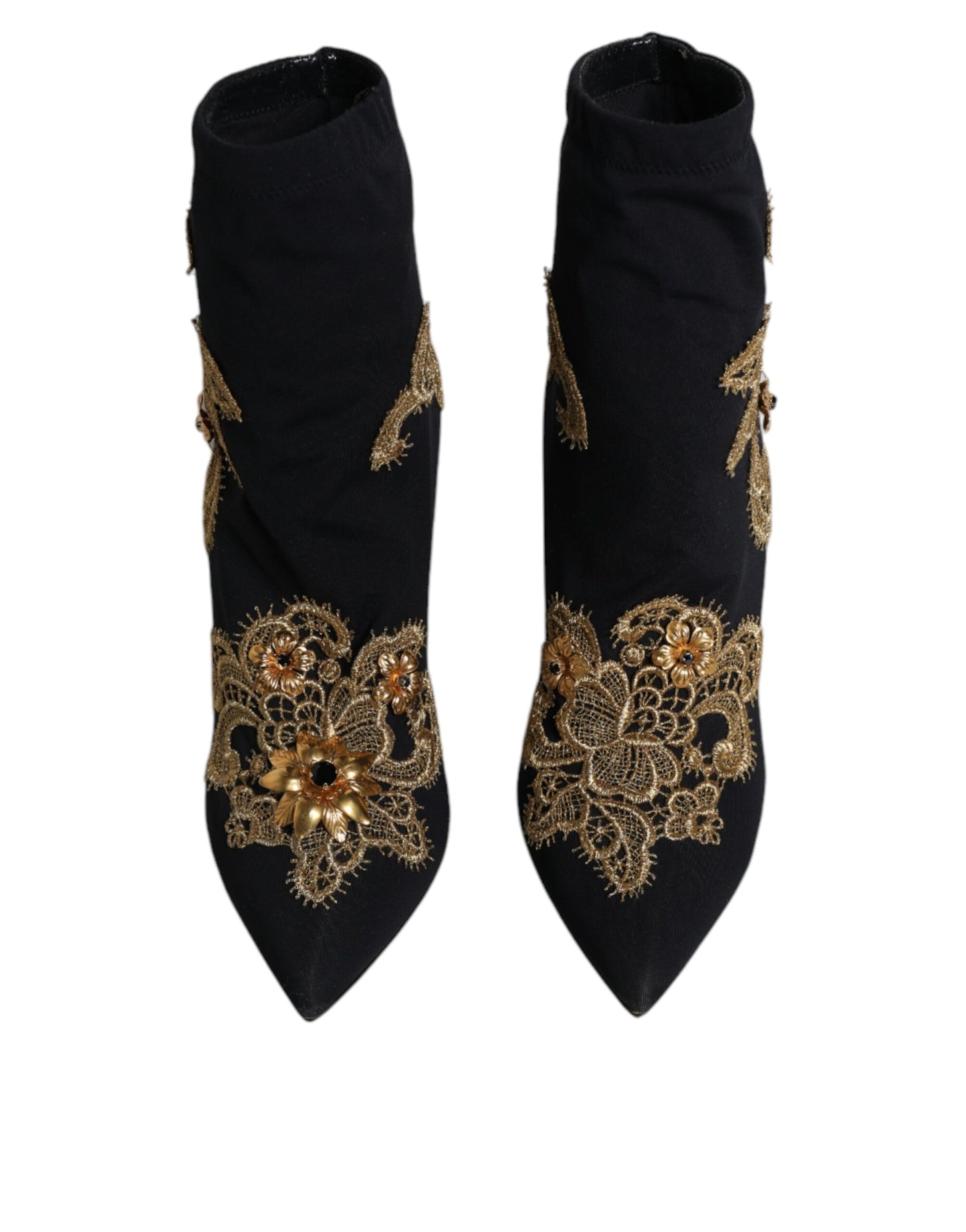 Black Gold Embroidery Slip On Boots Shoes