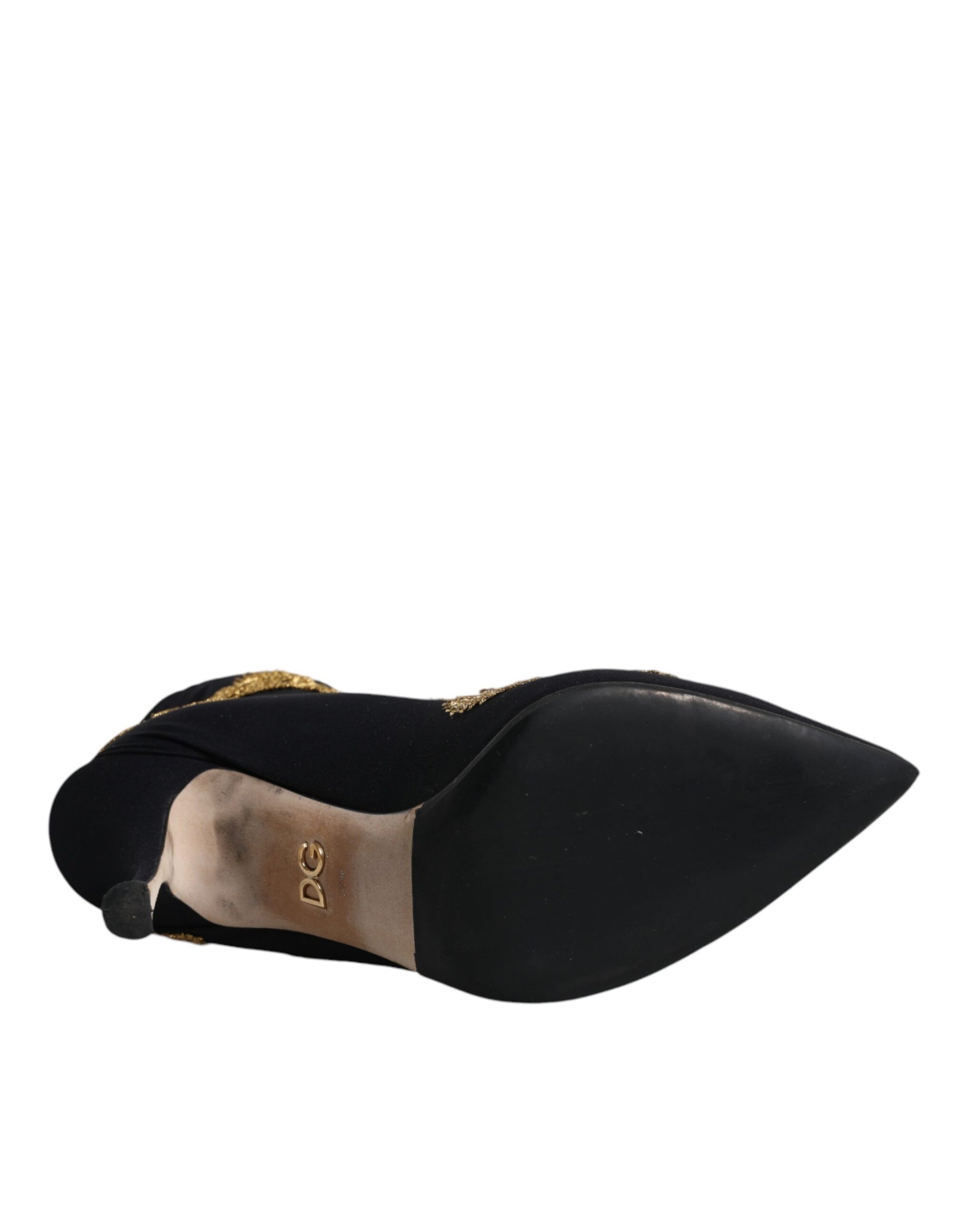 Black Gold Embroidery Slip On Boots Shoes