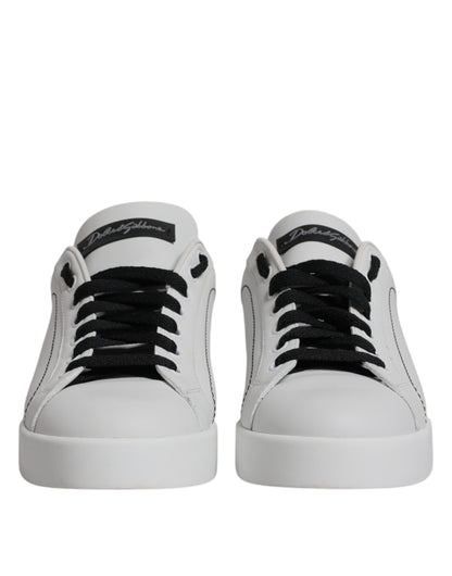 White Black Leather Low Top Sneakers Shoes