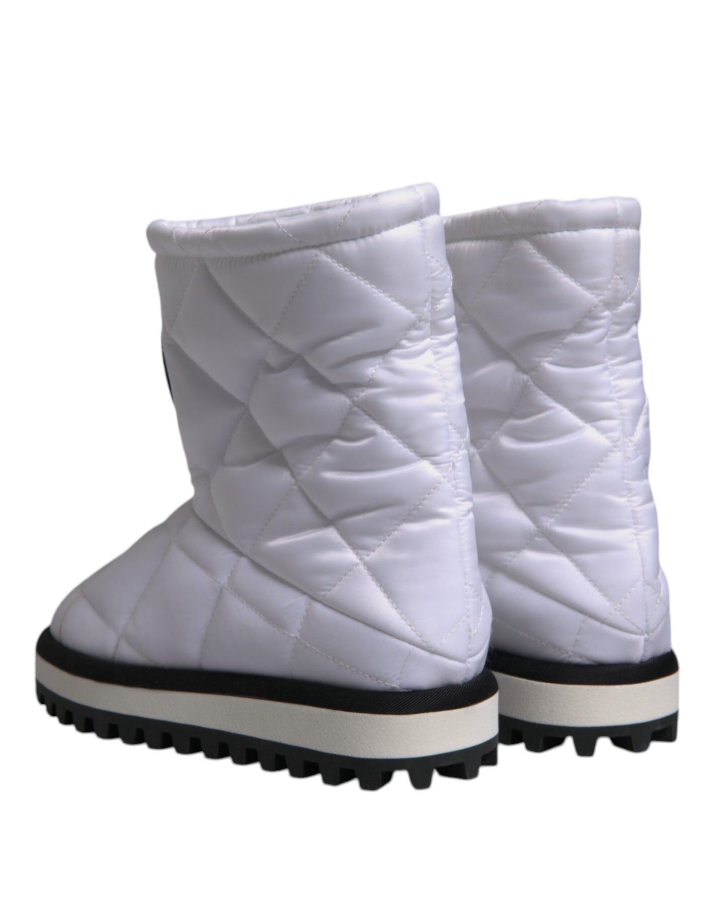 White Viscose Padded Mid Calf Boots Shoes