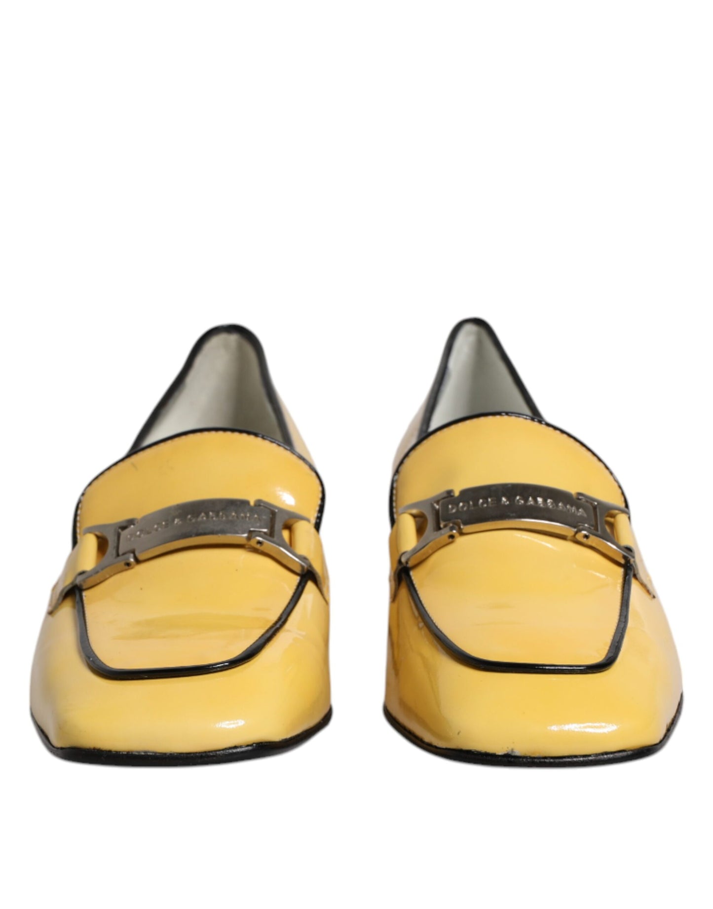 Yellow Leather Logo Plaque Slip On Mocassin Shoes