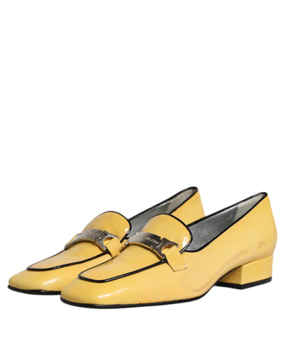 Yellow Leather Logo Plaque Slip On Mocassin Shoes