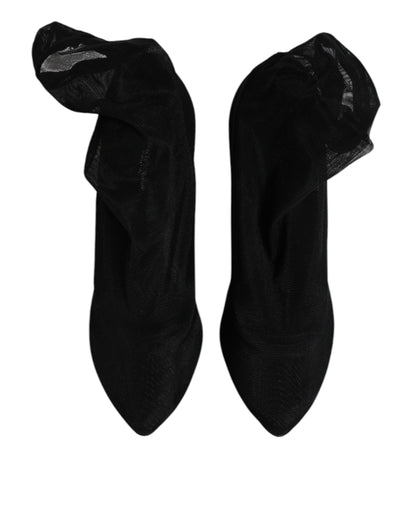 Black Silk Mesh Sock Style Boots Shoes