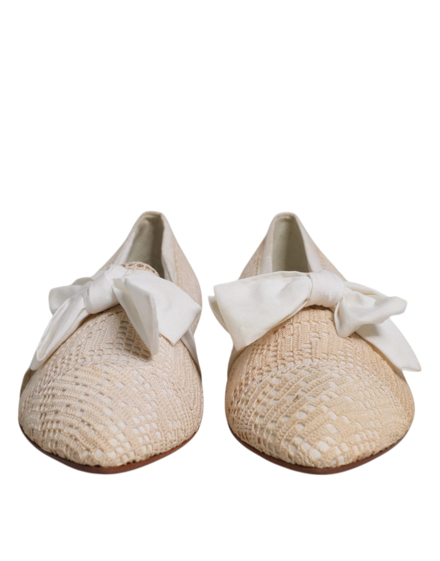 Beige Ribbon Fabric Ballerina Flats Shoes