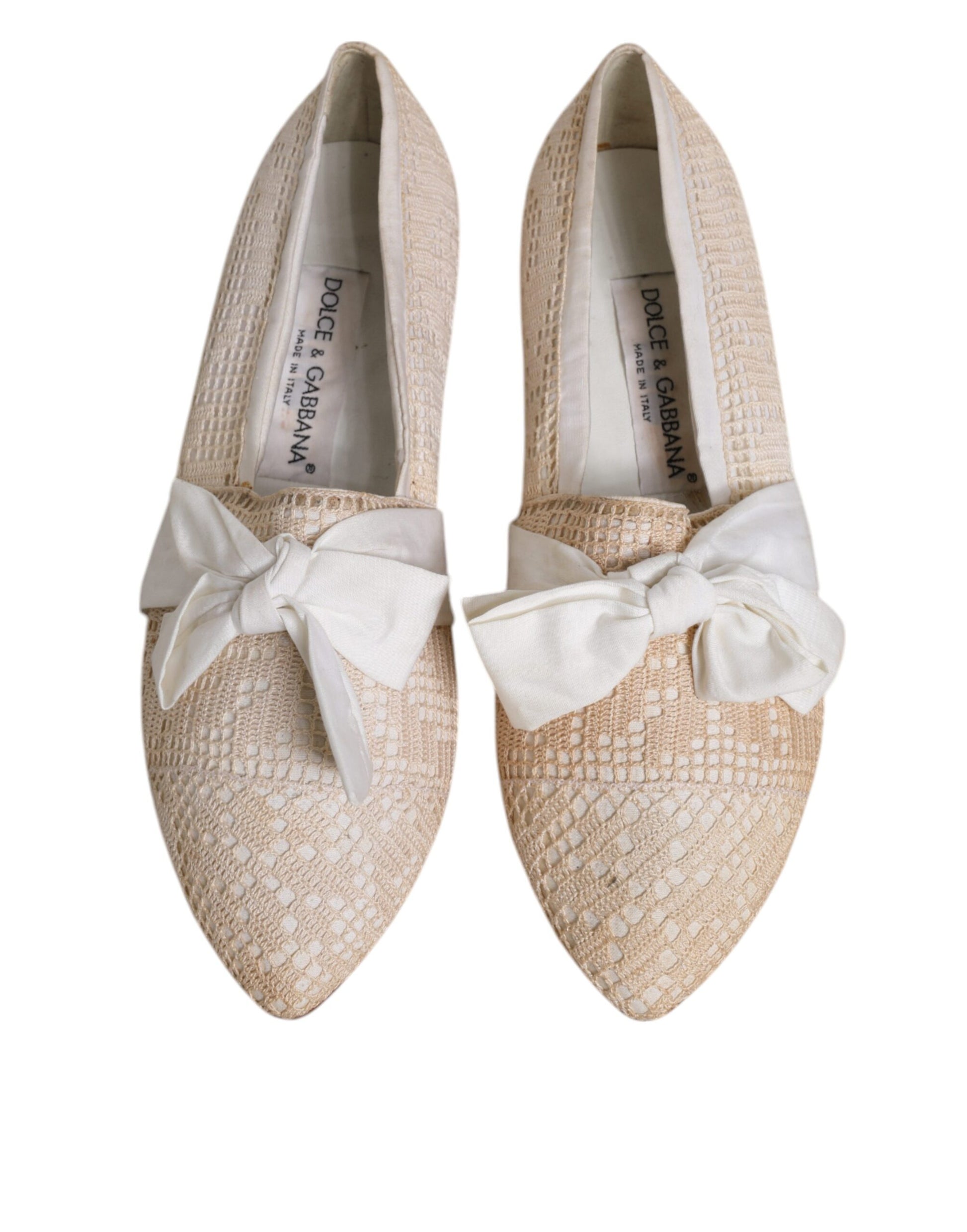 Beige Ribbon Fabric Ballerina Flats Shoes