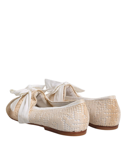 Beige Ribbon Fabric Ballerina Flats Shoes