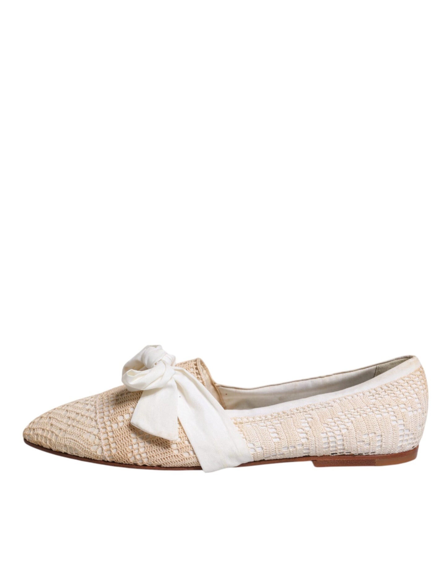 Beige Ribbon Fabric Ballerina Flats Shoes